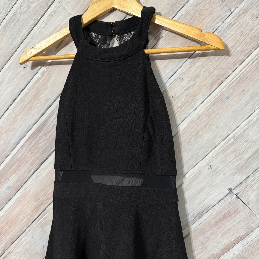 Black mini dress with lace keyhole back